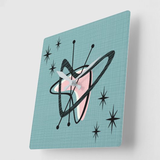 原子ブーメラングとスターバスト スクエア壁時計 (傾斜)