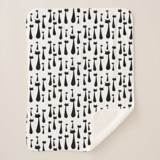 原子レトロの黒猫のシルエットパターン シェルパブランケット (正面)