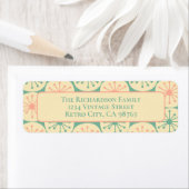 原子中世紀モダンレトロ50sティール(緑がかった色)ピンク ラベル (インサイチュ)