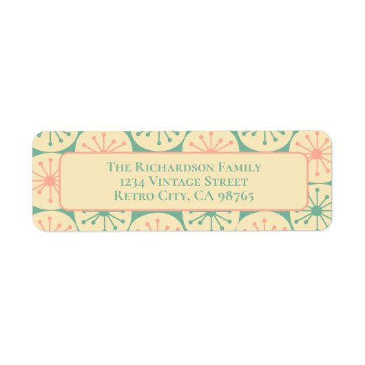 原子中世紀モダンレトロ50sティール(緑がかった色)ピンク ラベル (正面)