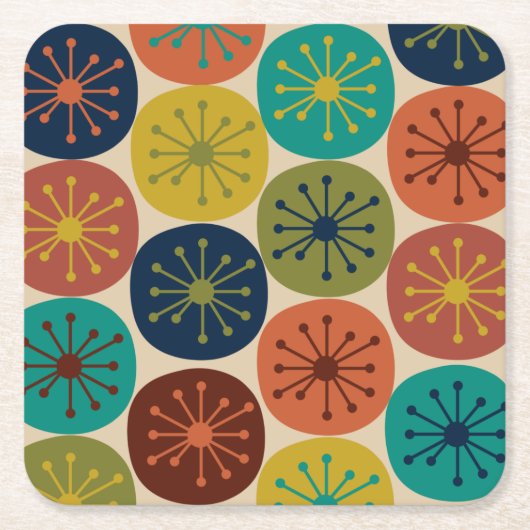 原子年代ドットミッドセンチュリーパタモダンーン スクエアペーパーコースター (正面)