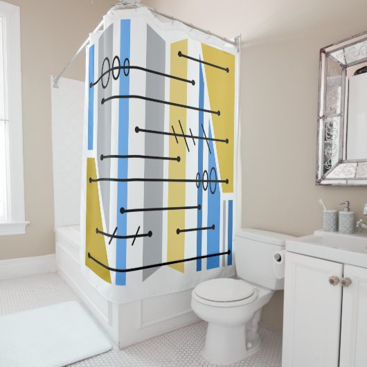 原子抽象芸術幾何学的アートブルー金ゴールド シャワーカーテン (インサイチュ)