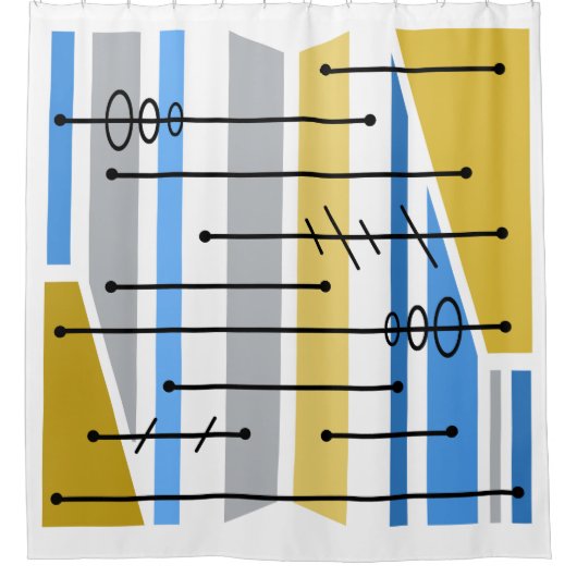 原子抽象芸術幾何学的アートブルー金ゴールド シャワーカーテン (正面)