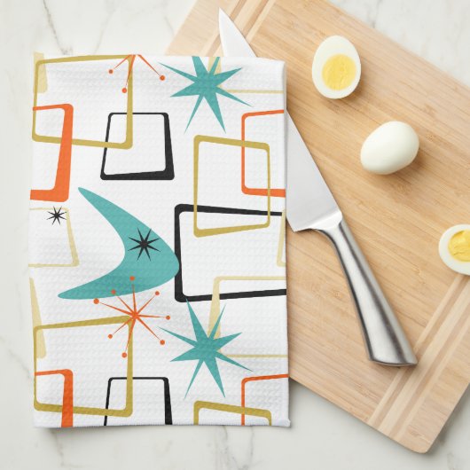 原子星はっきりしたブーメランスクウェアミッドセンチュリー キッチンタオル (四つ折り)