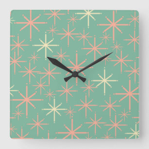 原子時代きらめくレトロスターズミッドセンチュリー スクエア壁時計