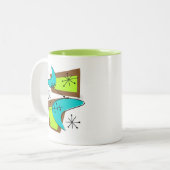 原子時代によってインスパイアブーメランのデザイン ツートーンマグカップ (正面左)