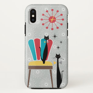 原子時代の世紀半ばのモダンのカッコいいの猫及び椅子 iPhone X ケース