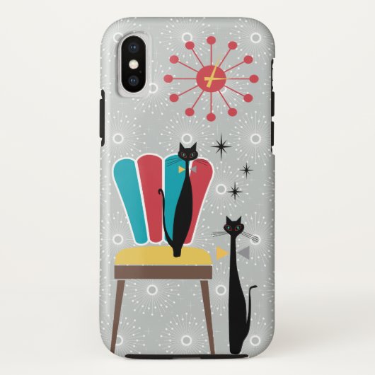 原子時代の世紀半ばのモダンのカッコいいの猫及び椅子 Case-Mate iPhoneケース (裏面)