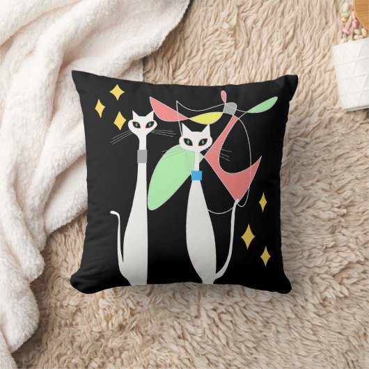 原子時代の世紀半ばのモダンのカッコいい猫の可動装置 クッション (ブランケット)