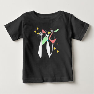 原子時代の世紀半ばのモダンのカッコいい猫の可動装置 ベビーTシャツ