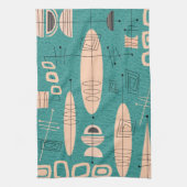 原子時代の刺激を受けたな魚の芸術のティール（緑がかった色） キッチンタオル (縦)