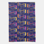 原子時代の四角形(紫カラフル) キッチンタオル (縦)