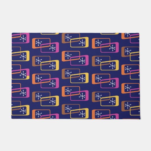 原子時代の四角形(紫カラフル) ドアマット (正面)