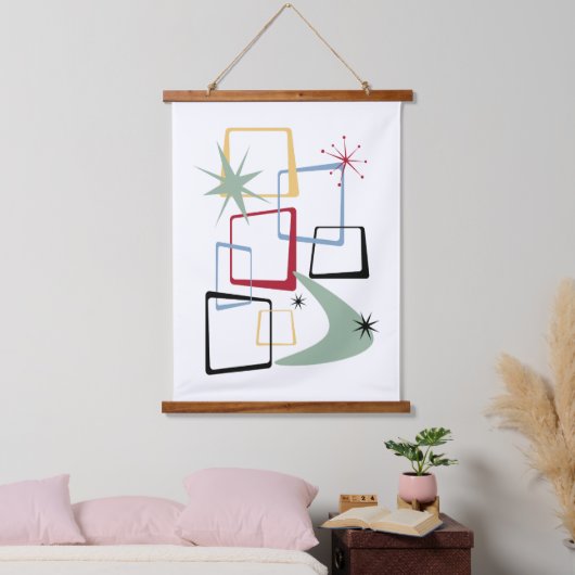 原子時代の抽象芸術広場ミッドセンチュリー 吊り下げ型タペストリー (寝室)