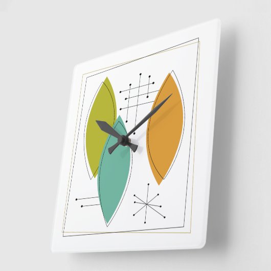 原子時代オーナメントミッドセンチュリーモダン スクエア壁時計 (傾斜)