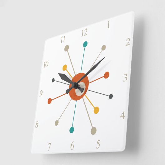 原子時代カラフルスターバストナンバーズ中世紀型 スクエア壁時計 (傾斜)
