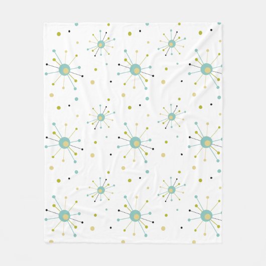 原子時代スターバストパターン世紀中頃モダン フリースブランケット (正面)