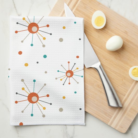 原子時代スターバスト水玉模様ミッドセンチュリーモダン キッチンタオル (四つ折り)