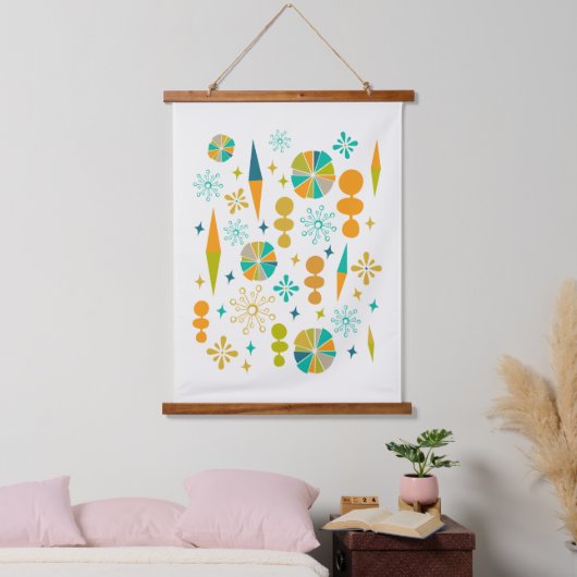 原子時代ファンキーの形状スターバストミッドセンチュリー 吊り下げ型タペストリー (寝室)