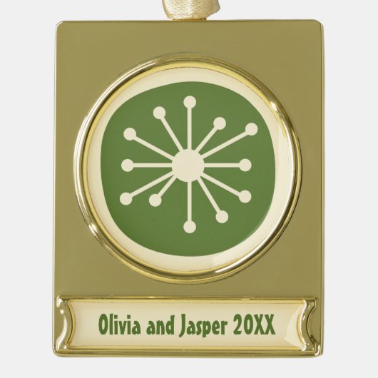 原子時代レトロミッドセンチュリーミニマモダンリスト ゴールドプレートバナーオーナメント (正面)