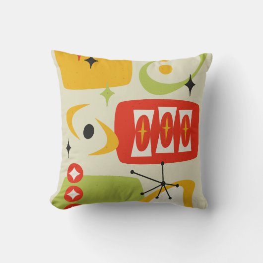 原子時代、ミッドセンチュリー抽象芸術19赤、黄色 クッション (正面)