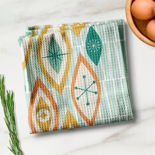 原子時代MCM抽象芸術の形状と星 キッチンタオル