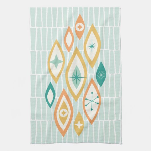 原子時代MCM抽象芸術の形状と星 キッチンタオル (縦)