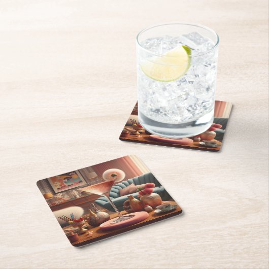 原子未来的さくらんぼブロッサムマルティーニ スクエアペーパーコースター (インサイチュ)