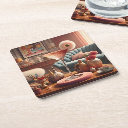 原子未来的さくらんぼブロッサムマルティーニ スクエアペーパーコースター (アングル)