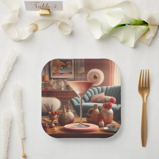 原子未来的さくらんぼブロッサムマルティーニ ペーパープレート (ウェディング)