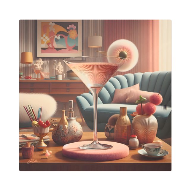 原子未来的さくらんぼブロッサムマルティーニ メタルプリント (正面)