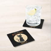 原子未来的な黒猫の月と文字 スクエアペーパーコースター (インサイチュ)