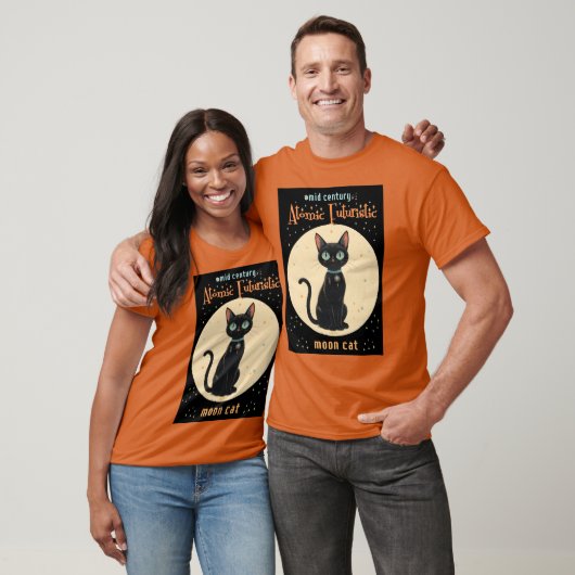 原子未来的な黒猫の月と文字 Tシャツ (ユニセックス)