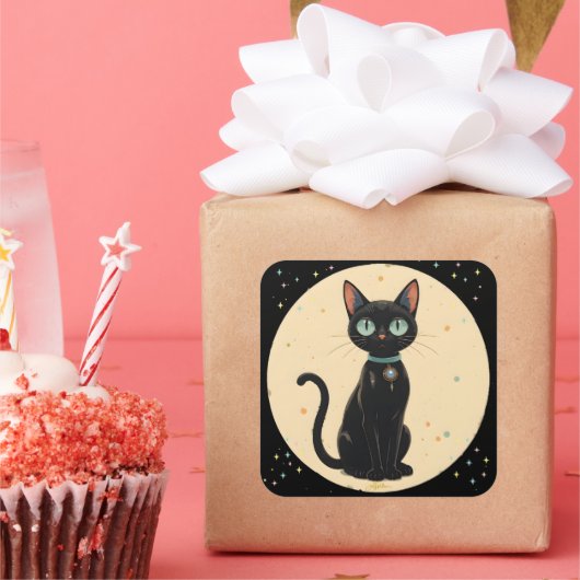 原子未来的な黒猫の月 スクエアシール (パーティー)