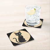 原子未来的な黒猫の月 スクエアペーパーコースター (インサイチュ)