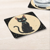 原子未来的な黒猫の月 スクエアペーパーコースター (アングル)