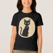 原子未来的な黒猫の月 トライブレンドTシャツ (正面)