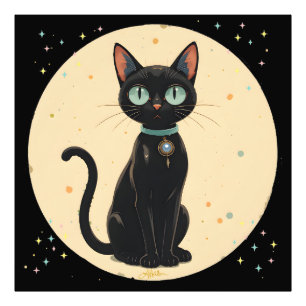 原子未来的な黒猫の月 フォトプリント