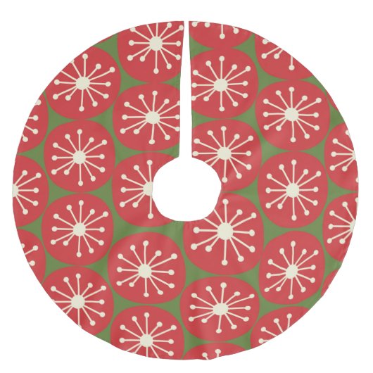 原子点ミッドセンチュリーモダンレトロ赤と緑 ブラッシュドポリエステルツリースカート (正面)