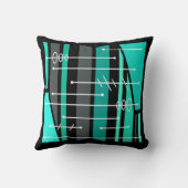 原子的な抽象幾何学アート ブラックターコイズ クッション (裏面)