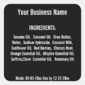 原料リスト手作り石鹸スキンケアブラック スクエアシール (正面)