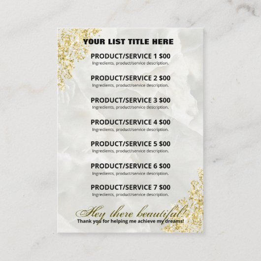 原料価格表製品範囲の金ゴールドドリップ 名刺 (裏面)