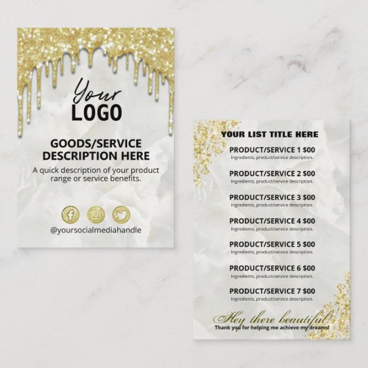 原料価格表製品範囲の金ゴールドドリップ 名刺 (正面/裏面)