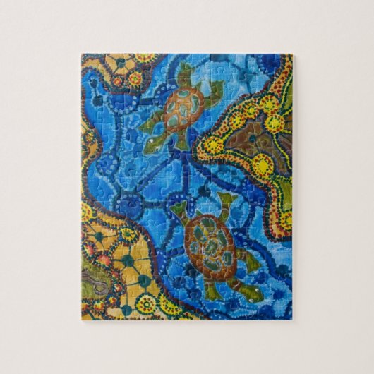 原生にカメの絵を描くこと ジグソーパズル (縦)