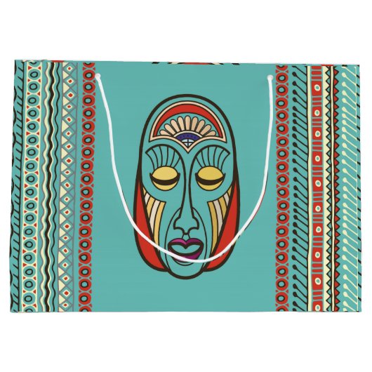 原生のアステカなインカ人のマヤのマスク ラージペーパーバッグ (裏面)