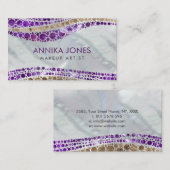 原生の点の芸術の贅沢なアメジストおよび金ゴールド 名刺 (正面/裏面)