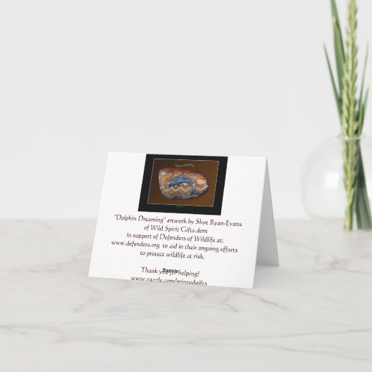原生の芸術のメッセージカードを夢を見ているイルカ カード (裏面)