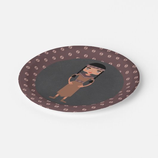 原産のアメリカインディアンの女の子の誕生会 ペーパープレート (アングル)