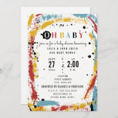 原発筆跡抽象芸術ユニセックスOhベビーシャワー 招待状 (正面/裏面)