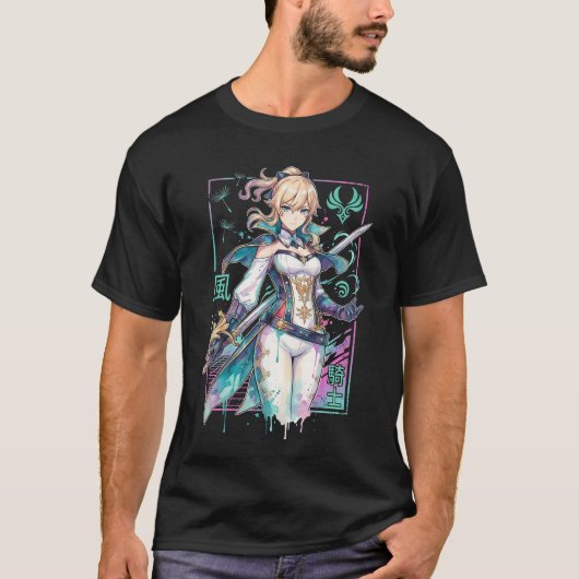 原神 ジャン 白青コスチューム 風神 Tシャツ (正面)